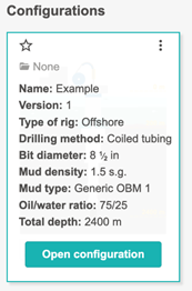 Configuration card with summary information.