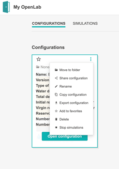 Configuration cards and action menus