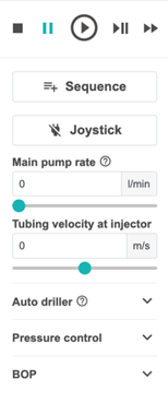 Drilling parameters panel during simulation.