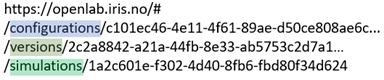 Configuration and simulation identifiers in the URL.