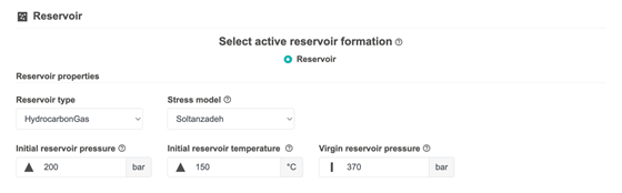 Reservoir properties panel